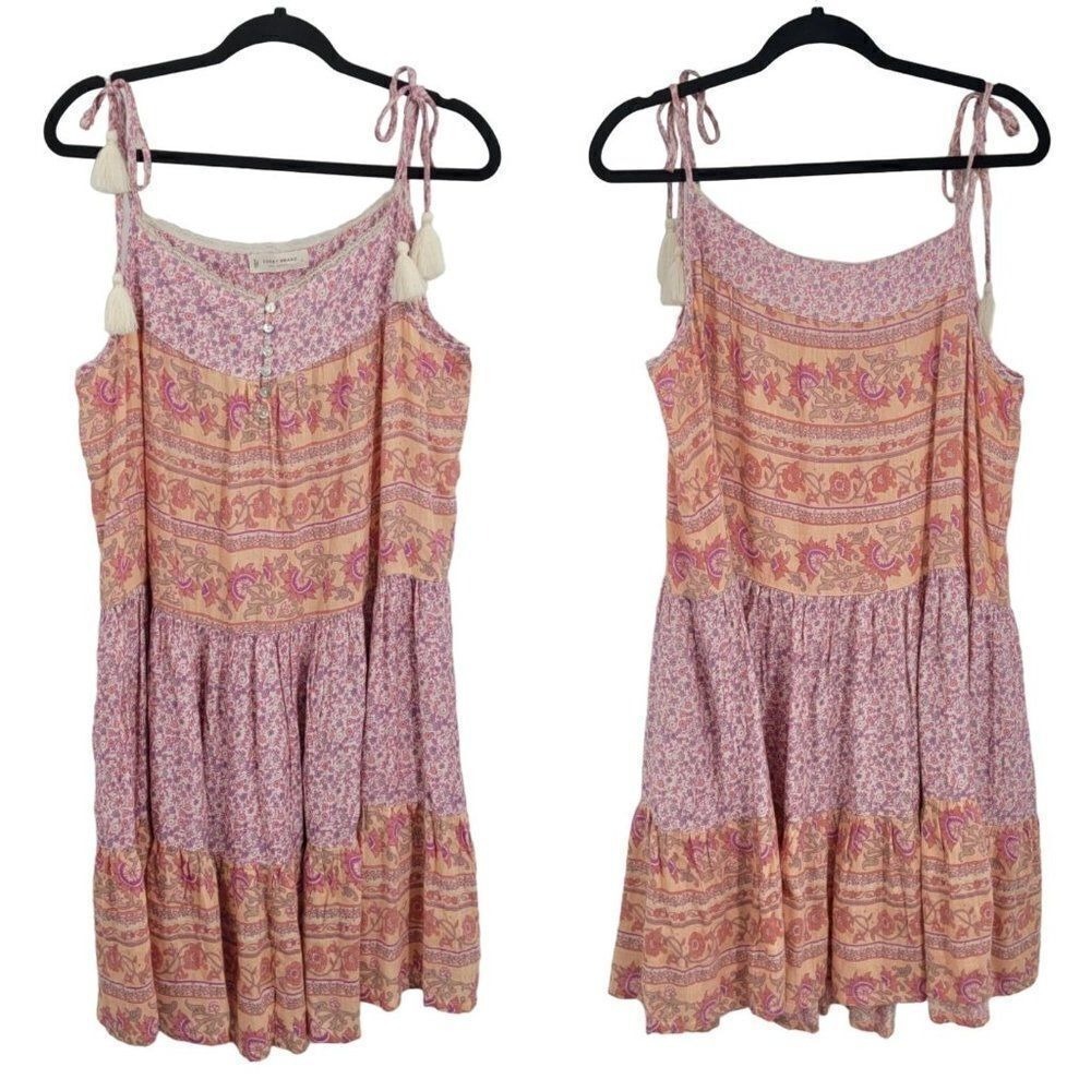 Lucky Brand Festival Boho Oversized Tiered Ruffle Baby Doll Dress Sz L‎ Pink - Picture 12 of 12